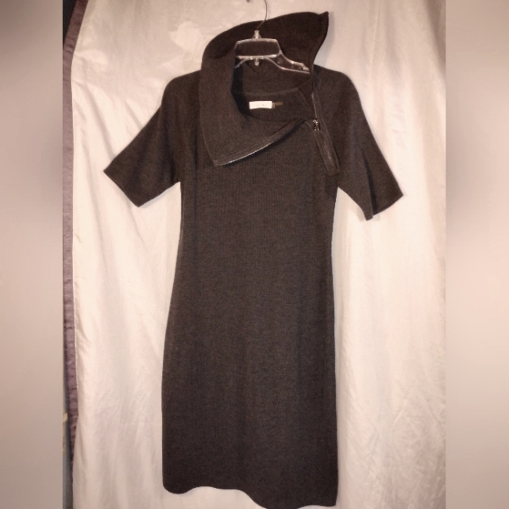 Calvin Klein black sweater dress zipper collar classy Sheek women's med